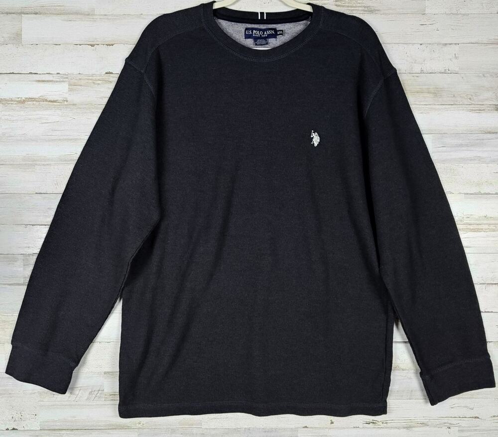 U.S. POLO ASSN. Men's Long Sleeve Thermal Black Henley Shirt Crew Neck Size XXL